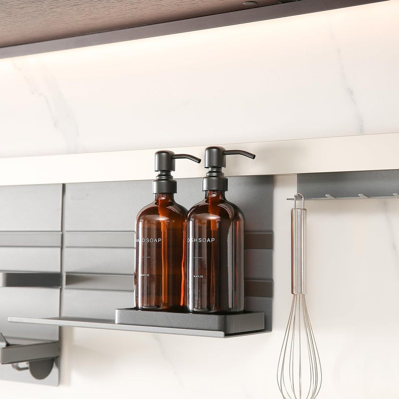 Prus Waso Amber Soap Dispenser Set, Soap Dispenser for Kitchen Sink with Black Stainless Steel Pump, Perfect for Kitchen Accessories Decor. (Amber) - Image 4
